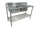 1700X600mm Double Bowl Left Kitchen Sink S/Steel 2Xundershelves W/ Wheels