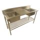 1700X600mm Double Bowl Left Right Sink S/Steel W/ Wheels 1Xundershelves