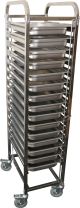 STAINLESS GASTRONORM GN TROLLEY BREAD BAKERY + 15 1/1 GN TRAY ONLY 65MM DEEP