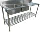 2200 X 600mm Double Bowl Left Kitchen Sink S/Steel 2Xundershelves
