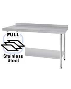 Commercial 1500x800 FULL Stainless Steel Table Food Grade Work Splashback Bench 1500-8-WBBS HY