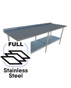 Commercial 2400x800 FULL Stainless Steel Table Food Grade Work Splashback Bench 2400-8-WBBS HY