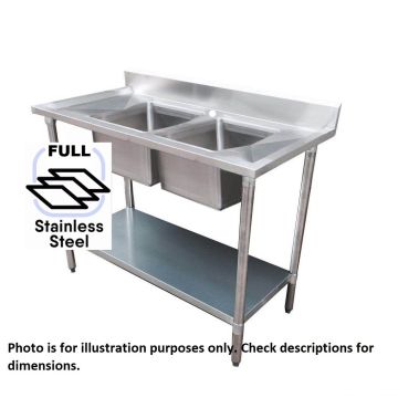 1800x600 Premium Full Stainless Steel Double Center Sink Bench 1800-6-DSBCS HY