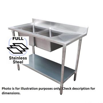 1800x600 Premium Full Stainless Steel Double Left Sink Bench 1800-6-DSBLS HY