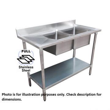 1800x600 Premium Full Stainless Steel Double Right Sink Bench 1800-6-DSBRS HY