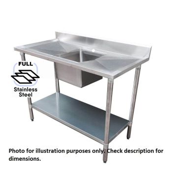 1200x700 Premium Full Stainless Steel Single Center Sink Bench 1200-7-SSBCS HY