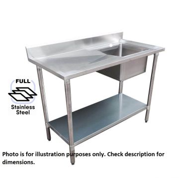 1200x700 Premium Full Stainless Steel Single Right Sink Bench 1200-7-SSBRS HY
