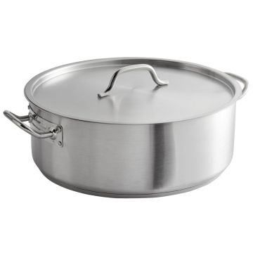 35L Stainless Steel Wide & Shallow / Low Forged Stock Pot Casserole. Induction Able