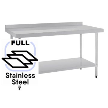 1500x600 Commercial FULL Stainless Steel Table Food Grade Work Splashback Bench 1500-6-WBBS HY