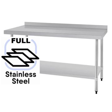 1500x800 Commercial FULL Stainless Steel Table Food Grade Work Splashback Bench 1500-8-WBBS HY