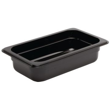Vogue Black Polycarbonate 1/4 Gastronorm Container 65mm U466