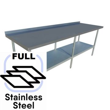 2400x400 Narrow FULL Stainless Steel Food Grade Work Bench Splashback 2400-4-WBBS HY