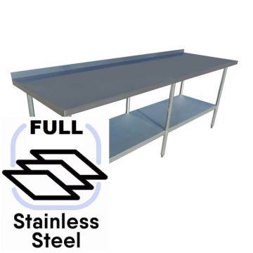 2400x800 Commercial FULL Stainless Steel Table Food Grade Work Splashback Bench 2400-8-WBBS HY