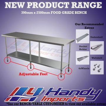 2500mm X 390mm Stainless Steel Food Grade Bench