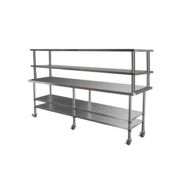 2000X390mm #304 Grade Stainless Steel Work Bench ,1Xundershelf,1Xdouble O/Shelf