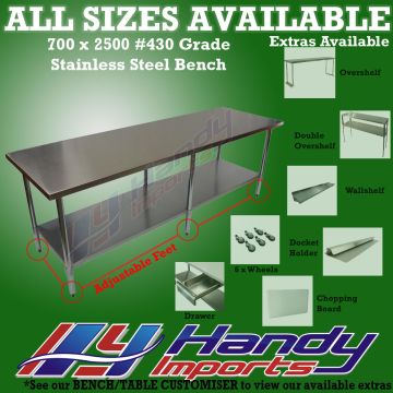 2500mm X 700mm Stainless Steel Work Bench