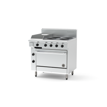 Goldstein PE12G4S28-X Electric Oven Range, 4 Solid Plates, 289mm Griddle, Static Oven