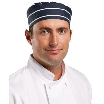 Whites Chefs Skull Cap Navy Butchers Stripe A171
