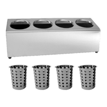 Stainless Steel Cutlery Utensil Silverware Basket Holder W/ 4 Holes & Inserts
