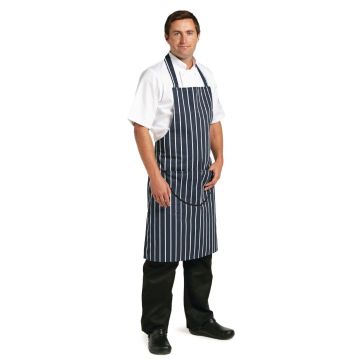 Whites Butchers Stripe Apron Navy with Pocket A535