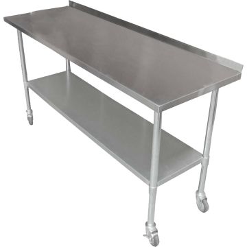 1524X762mm New Stainless Steel Portable Work Bench Table W/ Wheels Splash Back
