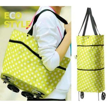 2 In 1 Reusable Portable Folding Shopping Travel Cart Tote Bag W/ Wheels