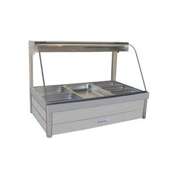 Roband Curved Glass Hot Food Display Bar, 6 Pans Double Row With Roller Doors C23RD