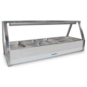 Roband Curved Glass Hot Food Display Bar, 10 Pans Double Row With Roller Doors C25RD