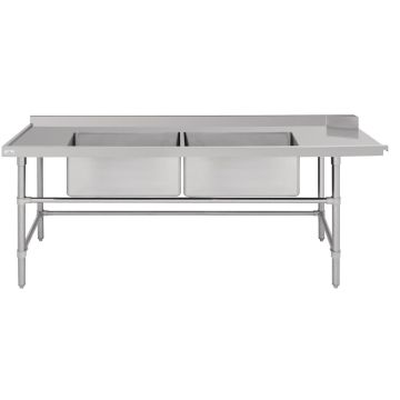Vogue Dishwasher Inlet Table with Double Bowl Sink 90mm outlet 2400x700x960mmL/H DE475