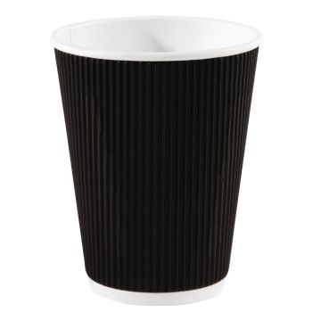 Fiesta Takeaway Coffee Cups Ripple Wall Kraft Black 340ml (Pack of 500) CM544
