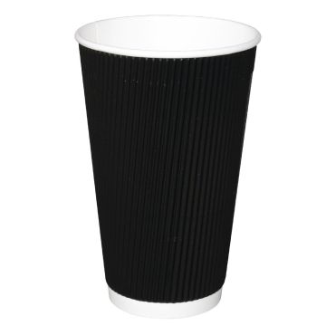 Fiesta(Pack of 25) Takeaway Coffee Cups Ripple Wall Kraft Black 450ml x25 CM542