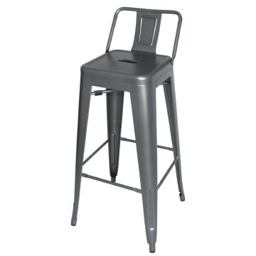 Bolero (Pack of 4) Steel Bistro High Stools with Back Rests Gun Metal Grey DM935