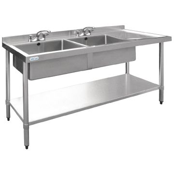 Vogue Stainless Steel Double Bowl Sink Right Hand Drainer 1800mm HC907