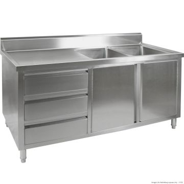 Fed Kitchen Tidy Premium Stainless Steel Cabinet With Double Sinks, Doors & Drawers DSC-1800R-H