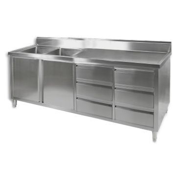 Kitchen Tidy Premium Stainless Steel Cabinet With Double Sinks, Doors & Drawers DDS-7-2100-2L
