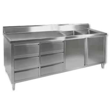 Fed Kitchen Tidy Premium Stainless Steel Cabinet With Double Sinks, Doors & Drawers-DSC-2400R-H