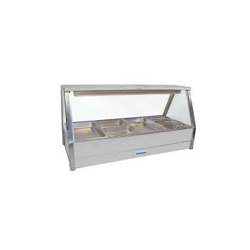 Roband Straight Glass Hot Food Display Bar, 8 Pans Double Row With Roller Doors E24RD