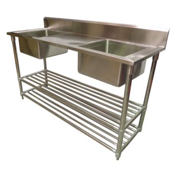 1900 X 600mm New Commercial Left Right Bowl Kitchen Sink 2Xundershelves