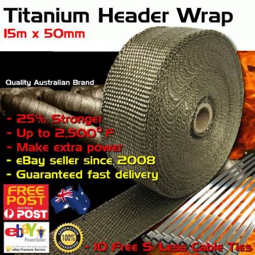 Tan Exhaust Heat Wrap Titanium Fibre 15M (L) X
