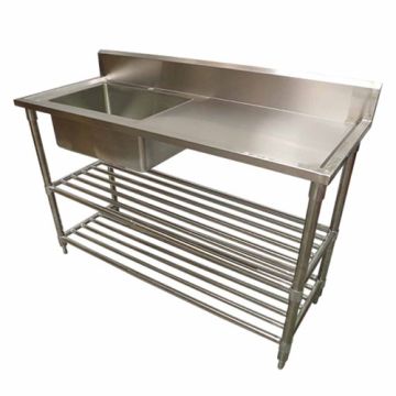 1500 X 600mm Commercial Single Bowl Left Kitchen Sink S/Steel 2Xundershelves