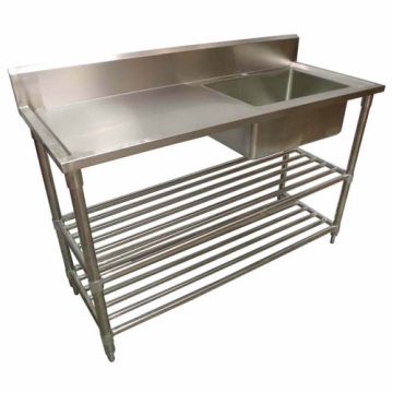 1500 X 600mm Commercial Single Bowl Right Kitchen Sink S/Steel 2Xundershelves