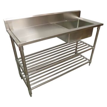 1900 X 600mm Commercial Single Bowl Right Kitchen Sink S/Steel 2Xundershelves