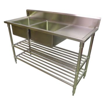 1900 X 600mm Commercial Double Bowl Left Kitchen Sink S/Steel 2Xundershelves