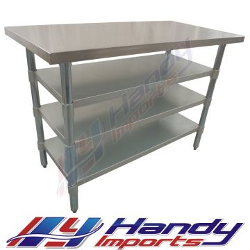 610 X 1219mm Work Corner Bench Table Counter + 3 Galvanised Steel Under Shelf