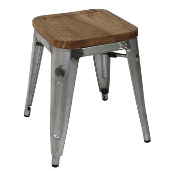 Bolero (Pack of 4) Galvanised Steel Bistro Low Stools with Wooden Seatpad GM634