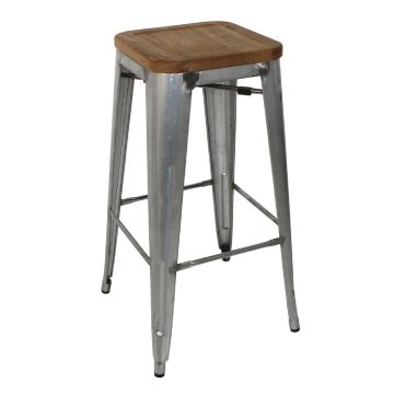 Bolero (Pack of 4) Galvanised Steel Bistro High Stools with Wooden Seatpad GM638