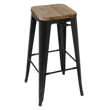 Bolero (Pack of 4) Black Steel Bistro High Stools with Wooden Seatpad GM640