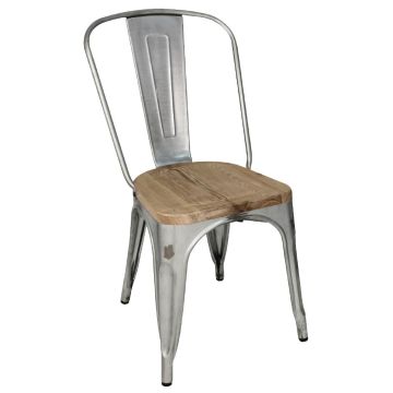 Bolero (Pack of 4) Galvanised Steel Dining Sidechairs with Wood Seatpad GM642