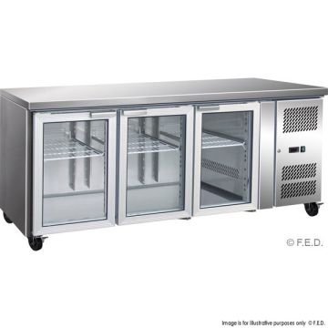 GN3100TNG 3 Glass Door Gastronorm Bench Fridge