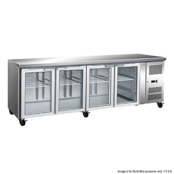 GN4100TNG 4 Glass Door Gastronorm Bench Fridge